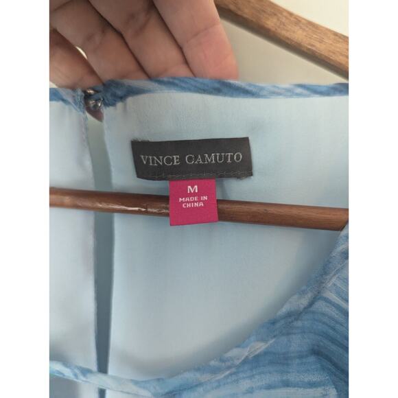 Vince Camuto Blouse Womens Medium Blue Ruffle Sheer Breezy Airy Office Feminine - Picture 2 of 9